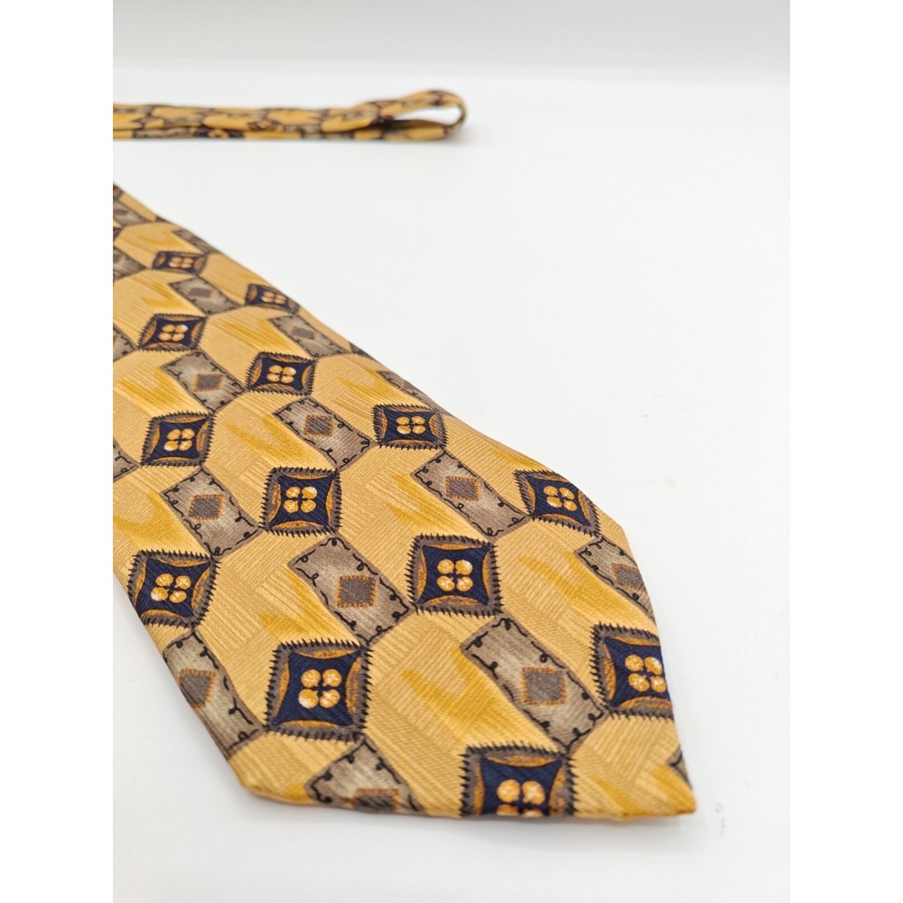 JZ Richards Silk Tie Mens Gold Geometric USA Extra Long 62x3.875